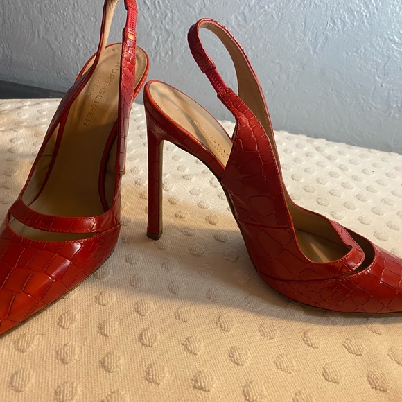 KURT GEIGER Red Croc Embossed Sling Back Heel - Picture 14 of 16